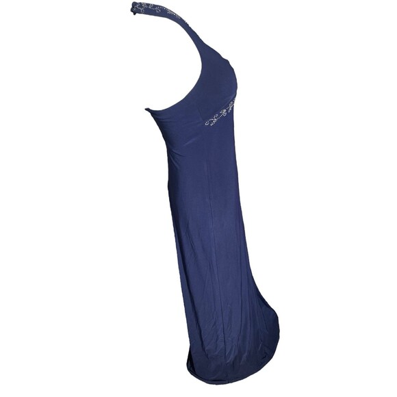 De Laru Navy Evening Long Dress Halter Beaded Baby Doll Sz 3/4 Y2K Style - Picture 5 of 16